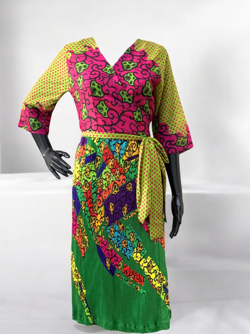 NKEM Pleated Silk and Chiffon Dress